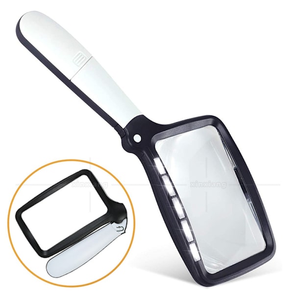 Suorakulmainen lukusuurennuslasi 5 LED-valolla, 2x suurennos