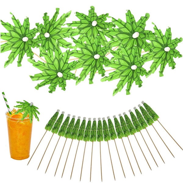 20 Pièces Vert Tropical Cocotier Cure-Dents Parapluies en Papier