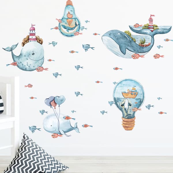 Et sæt wallstickers Den undervandsverden Hval wallstickers