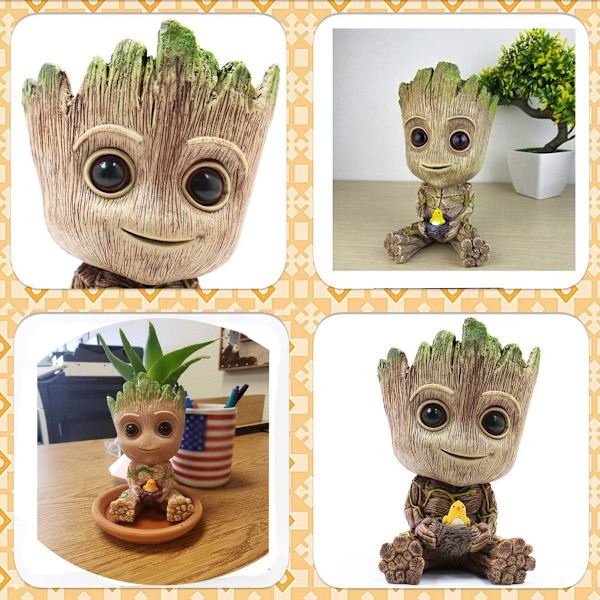 Groot Blomkruka, Baby Groot Fågelbo Modell Succulent Kruka Söt Grön Växt Krukväxt Blomkruka, Groot Pennhållare med Hål