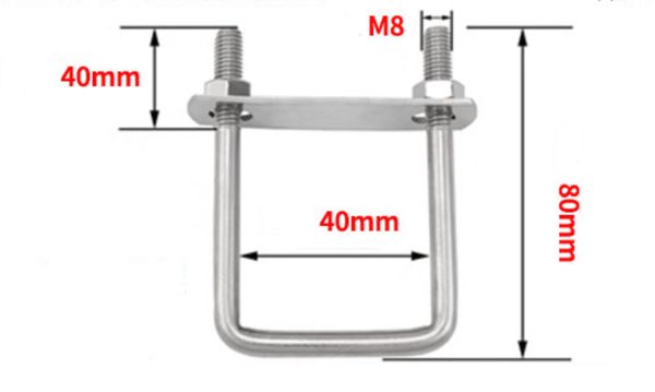 Fyrkantiga U-bultar 1-5/8\"(40mm) Inre Bredd 304 Rostfritt Stål M8