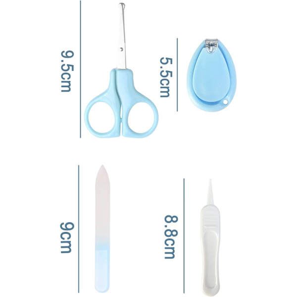 4-i-1 Baby Nagelklippare Set Manikyrset Inkluderar Nagelklippare + Hår Sax + Pinsett + Nagel Filer - Flickor och Pojkar (Blå)