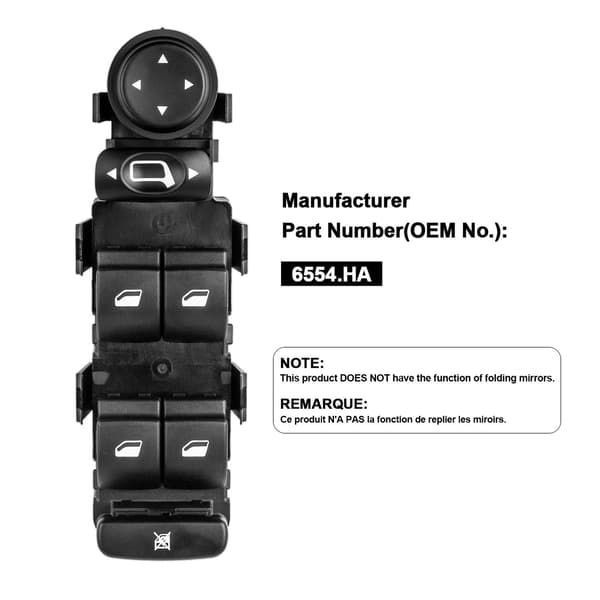 Elektrisk Vindusbryterknapp for Citroen C4 2004-2010 Hovedbryter 6554.HA