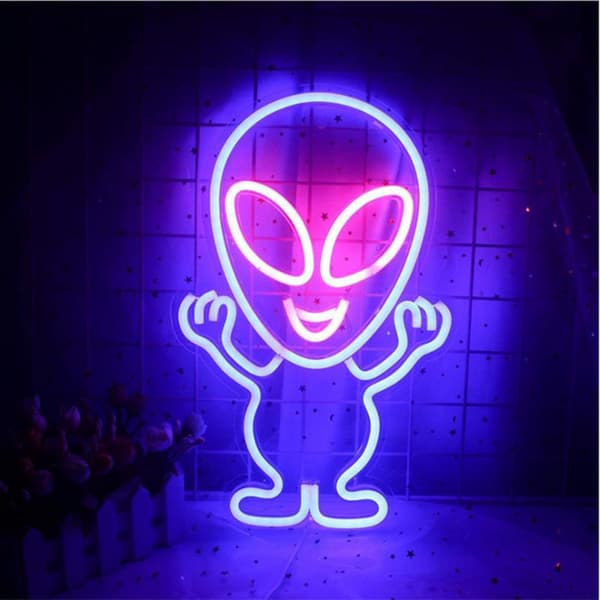 LED Neon Alien Design Neon Natlampe Sjov Vægindretning USB, Grøn