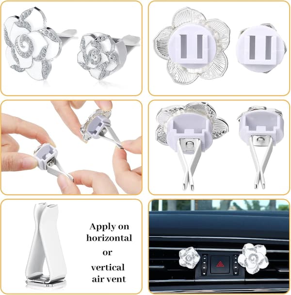 2 stk. Bling-ventilationsklips til bil - Kamelia Krystal