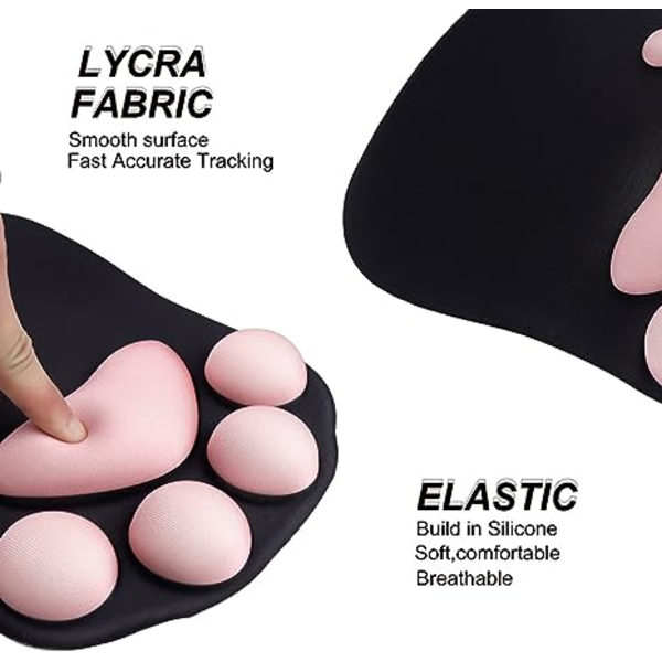 Musematte - 3D kattepote musematte med håndleddsstøtte, myk og komfortabel