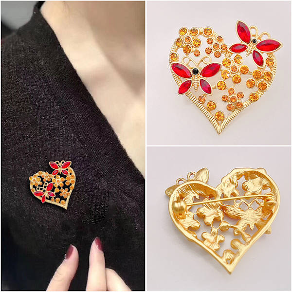 Hjerte Brosche Pin Guld Krystal Rhinestone Sommerfugl Brosche til Kvinder Brosche Mode Smykker