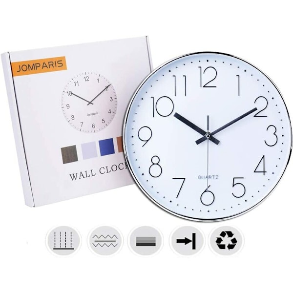 Silverklocka, Modern Arabisk Siffra 30cm Batteridriven Icke Tick
