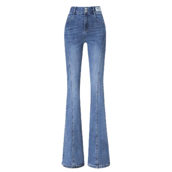 Dam vintage flare jeans hög midja denim långa byxor Bell Bott