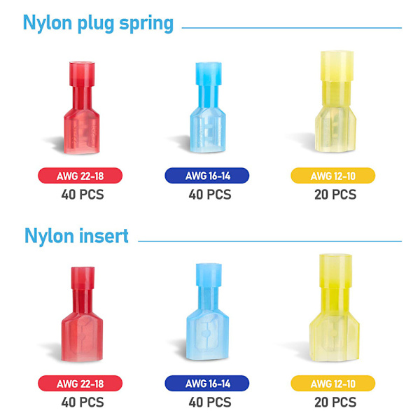 200 Nylon Snabbkoppling Kontakt Kit, Isolerad Elektrisk Lug