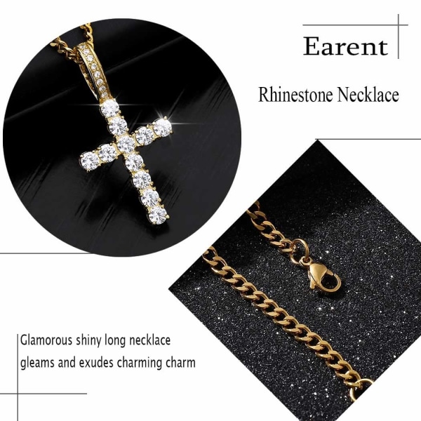 Boho Rhinestone Cross Halskjede Gull Langt Anheng Halskjeder Kjede