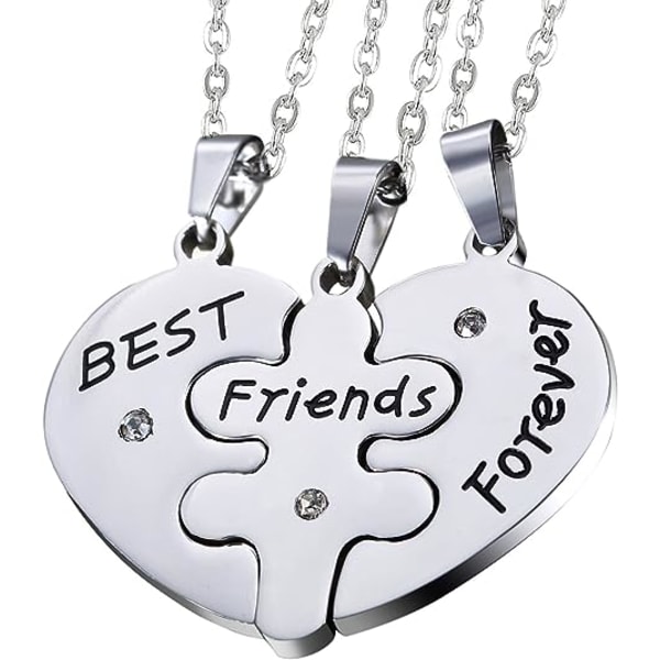 Rustfrit stål sæt af 3 stk. Best Friends Forever Friendship Heart Puzzle Pendan