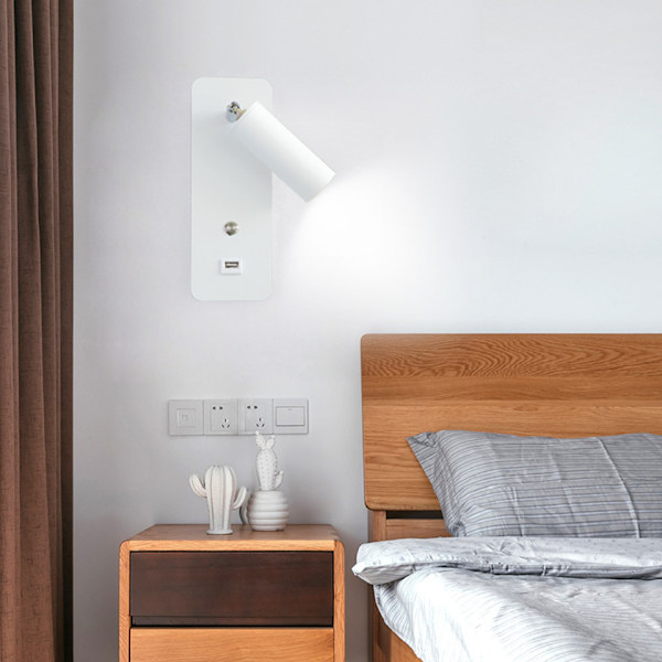 Væglamper Soveværelse Led Væglampe Indendørs Trappe Væglampe Hovedgærdekontakt/led 3w Cree Cob/korridor Garager Hoteller 360 Graders Rotation Hvid