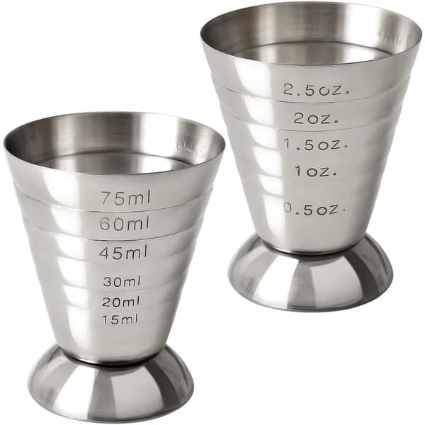 Rustfrie stål cocktailmålere, 2,5 oz, 75 ml, 2-pakning