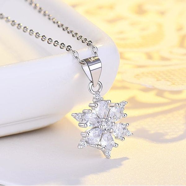 Kvinde Sterling Sølv Diamant Snefnug Vedhæng Halskæde