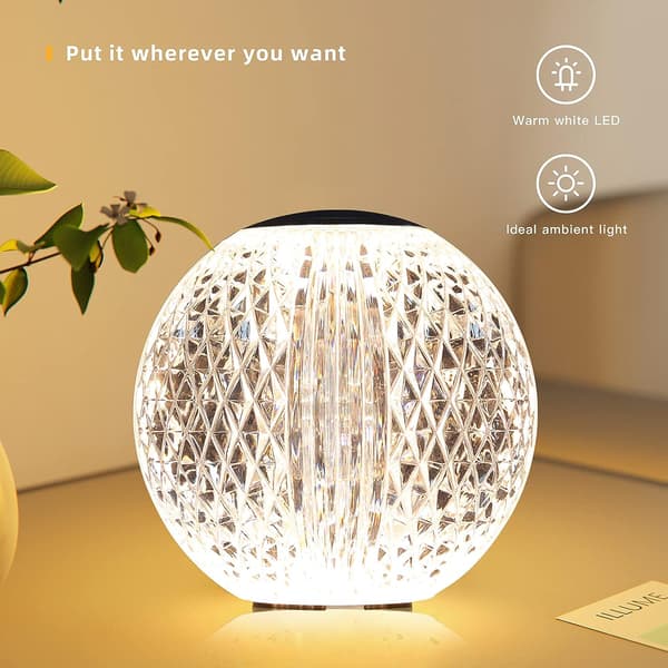 Krystallampe, Diamantbordlampe - Justerbart lys - Rund LED N
