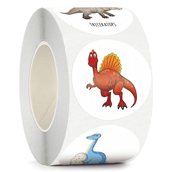 1 rulla 500 kpl dinosaur-kuviotarroja 3,8 cm lahjapaperitarrat