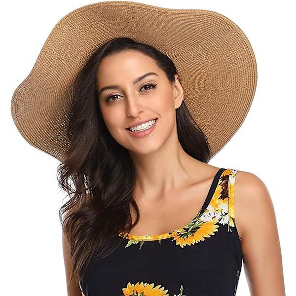 Kvinners Floppy Hat Halmhatt Bred Bremskjerm Solhatter Pustende Sammenleggbar