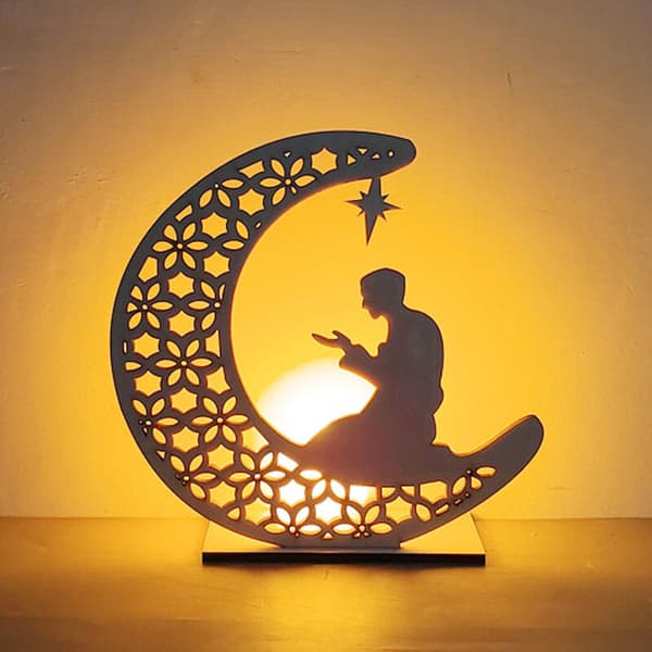 Sæt med 3 dekorative lys, Ramadan Måne Stjerne Træ Dekorativ L