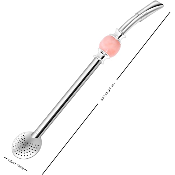 Uudelleenkäytettävä pilli - Irrotettava ruostumattomasta teräksestä valmistettu suodatin kauniilla helmellä - Metallipilli irtoteen juomiseen - Sisältää puhdistusharjan (Pinkki)