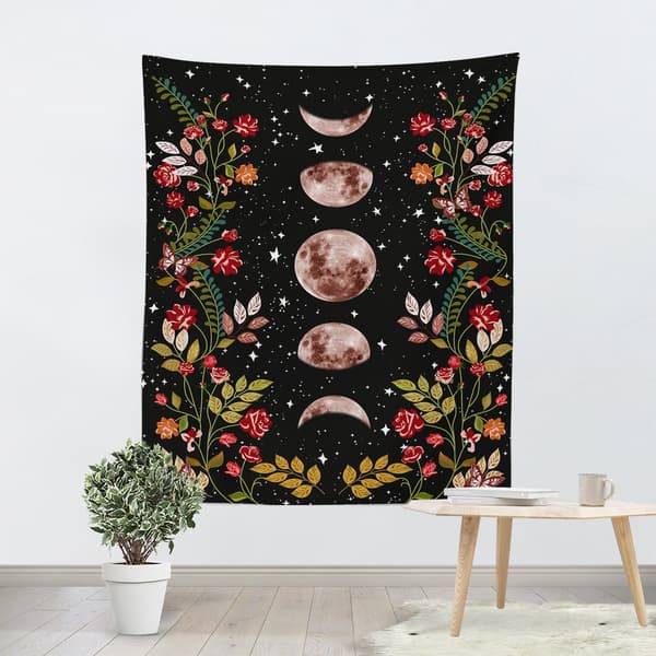 Vacker och söt måne bohemiska blommor väggbonad väggfilt