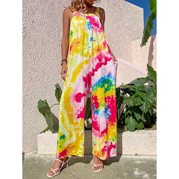 Dames Floral Print Jumpsuits Casual Ærmeløs Stropper Rompers W