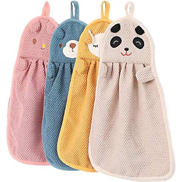 4 stk. børnehåndklæde Søde dyr, hængende håndklæder til børn