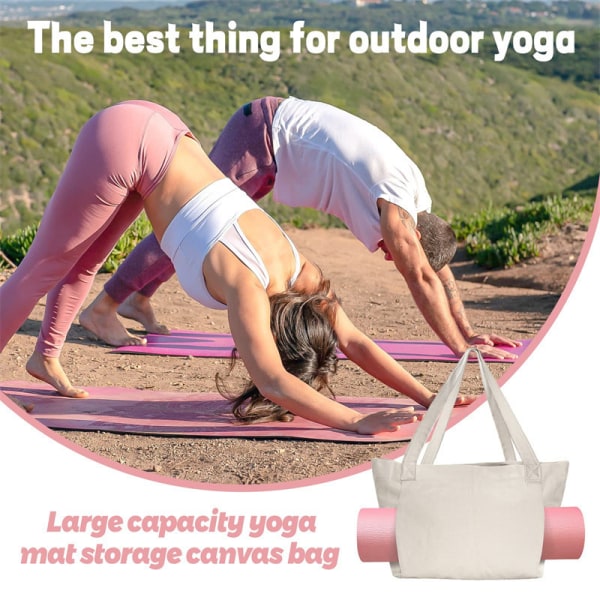 Yoga Pilates Matväska Basic Canvas Tote med mattbärarficka