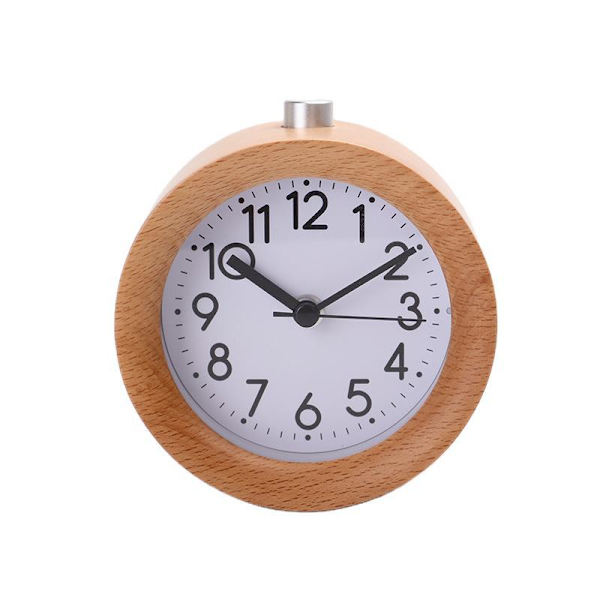 Träväckarklocka - Klassisk rund analog väckarklocka tillverkad av nat