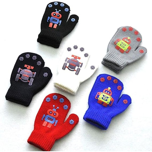 6 par vinterstrikkede varme robot søde handsker børn patchwork handsker handsker luffer småbørn