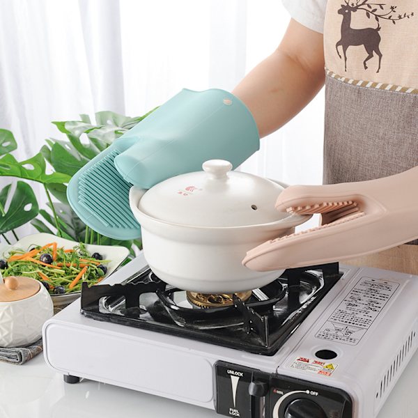 Nordiske tykke mikrobølgeovnshansker, sklisikre, anti-skold, varmeisolerende hansker, silikagel hansker til baking 15,5 * 28 cm