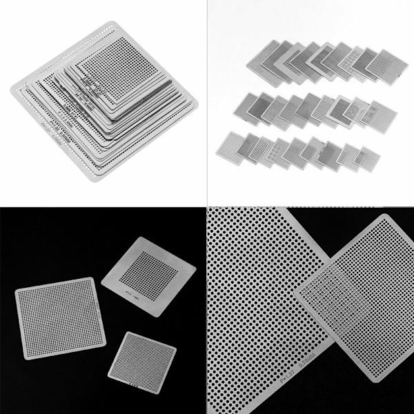 Kit med 27 st universella BGA-stenciler Stencil-sortiment Direkt uppvärmning för BGA-lödning Reballing