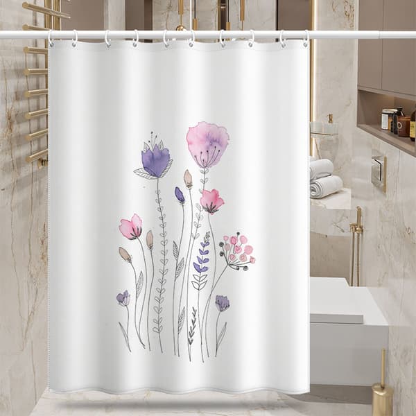 1 stk. Sød blomstret bruseforhæng, skimmelresistent, polyester
