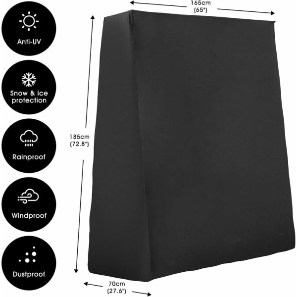 Betræk til bordtennisbord, udendørs og indendørs vandtæt borddæksel til bordtennis, anti-UV og vindtæt (165×70×185 cm)