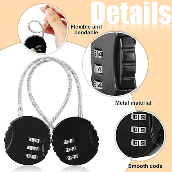 Line Kode Lås 2 Stykker Rejselås Kode Lås Skab Sports Bagage Loc