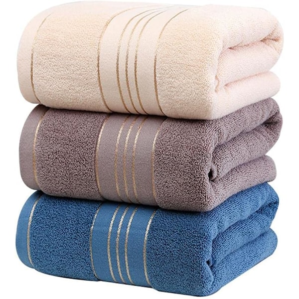 Badehåndklæde Bomuldsbadelagen, Blødt Luksus og Meget Absorberende, til Brusebad Svømning Badeværelse Hotelrejse (73cm*32cm, Blå+Grå+Beige)