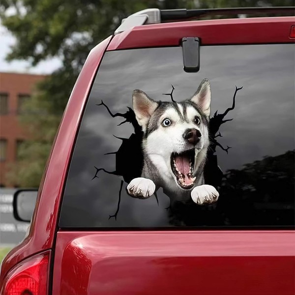 Crack Car Sticker, PVC Dogs 3D Car Window Clings Dekal, vattentät rolig toalett