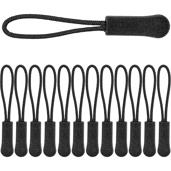 12 st Dragkedjekläppar Insats Svart Nylon Slider för Alla Reparationer, Dragkedjeersättningskläpp för Sportkläder, Ryggsäckar och Jackor