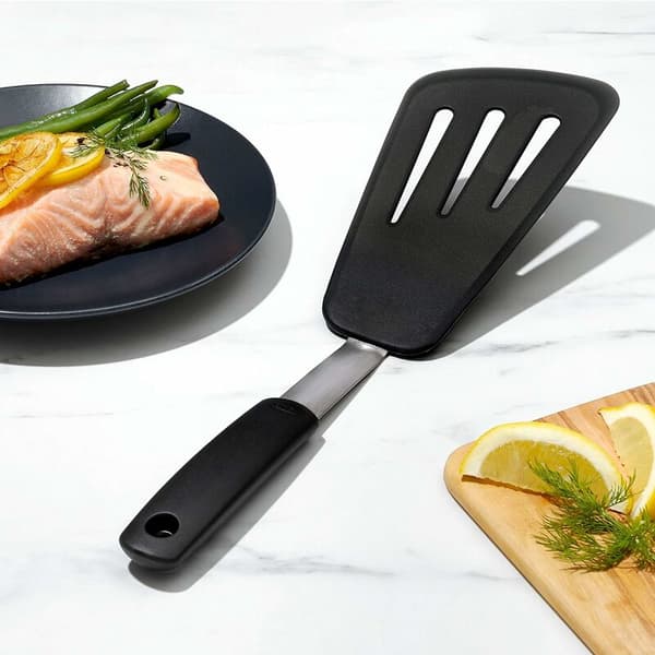 Fleksibel Silikonspatel for Omelett - Lang Silikonspatel for Kjøkken til Pannekaker og Egg - Silikonspatel, Rustfritt Stål, Svart 36.5*10.3cm