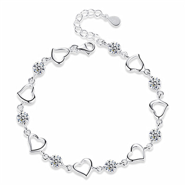 Krystal Hjerte Forbundet Charm Armbånd Sølv Dame Smykker Gave,