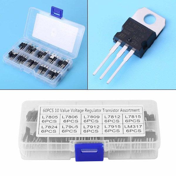 60 kpl 3-napainen 10 arvoa tehotransistorit L7805CV-LM317t valikoimasetti virranohjaukseen DIY-elektroniikkaan