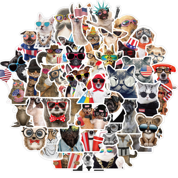 50 djur som bär glasögon klistermärken Roliga vattentäta klistermärken Söt hundkatt vinyl