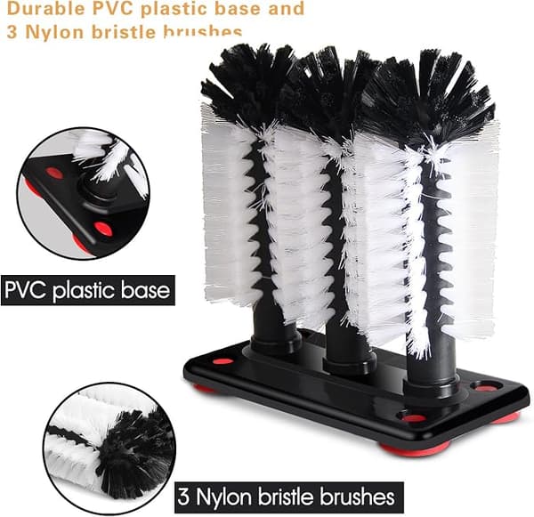 Glass Washer Brush Cleaner - 3 børster per base, sugekoppbase