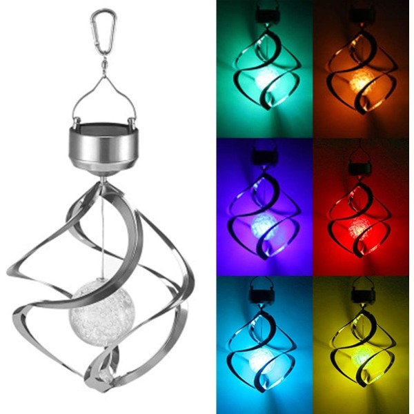 LED solcellsdriven roterande vindklockor hängande spiralformade solcellslampor utomhus