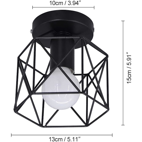 Retro loftslampe sort jern lampeskærm retro industriel pendellampe firkantet pendellampe metalgitter [energiklasse A+++]