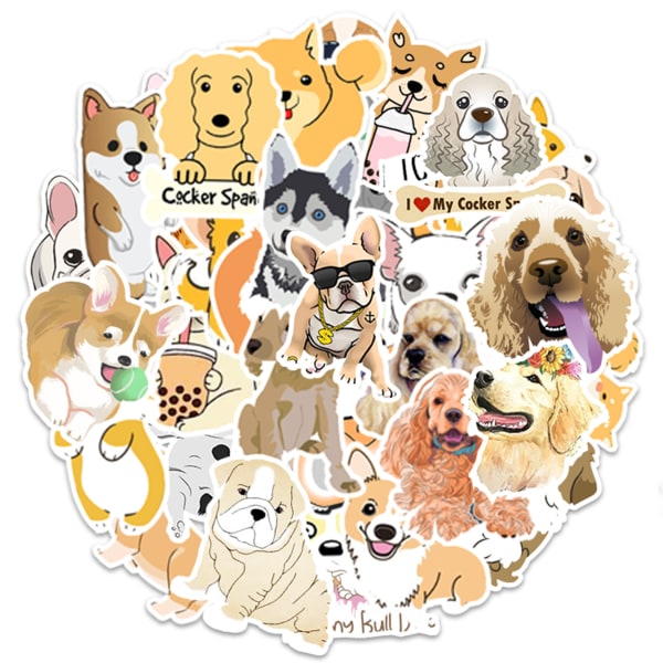 Tecknade hundklistermärken för vattenflaskor 50-pack söt, vattentät, estetisk, trendig