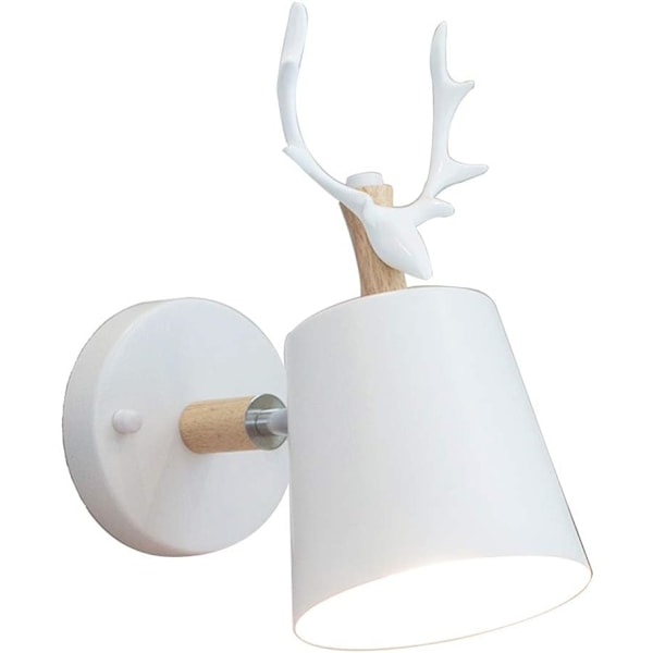 Creative Modern Wall Sconce Simple Wall Lamp Iron Wall Lamp E27 Base Nordic Deer Head Art Deco Style for Bedroom, Children's Room (White)