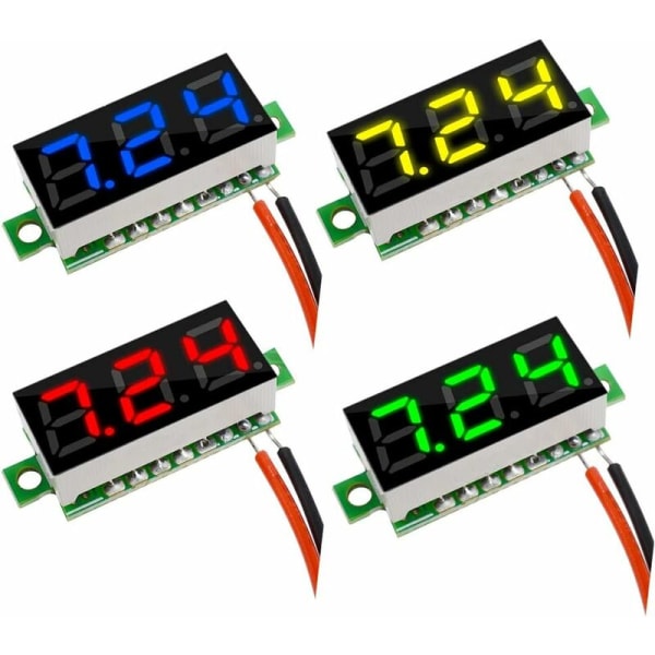 4 stk. 0,28 tommers mini digital voltmeter, LED-display voltmeter,