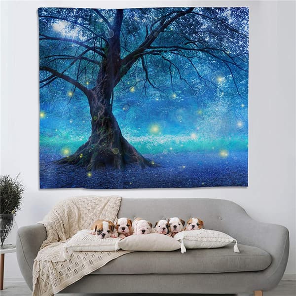 Väggbonad Magisk Skog Blå Trä Väggbonad för Sovrum Vardagsrum -130x150cm