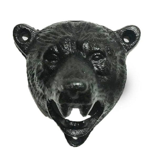 Valurautainen seinäteline Grizzly Bear -hammaspurentapullonavaaja (musta